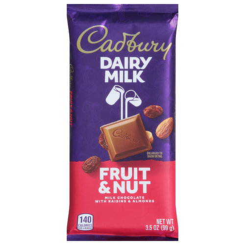 Cadbury Milk Chocolate, with Raisins & Almonds, Fruit & Nut