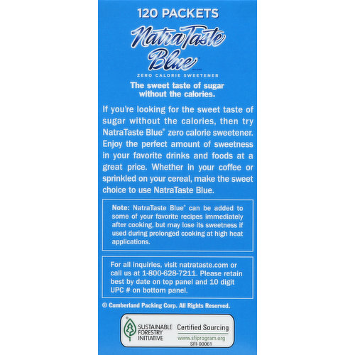 Natra Taste Blue Sweetener, Zero Calorie, Packets, Value Box
