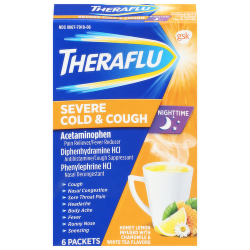 Theraflu Cold & Cough, Severe, Nighttime, Honey Lemon