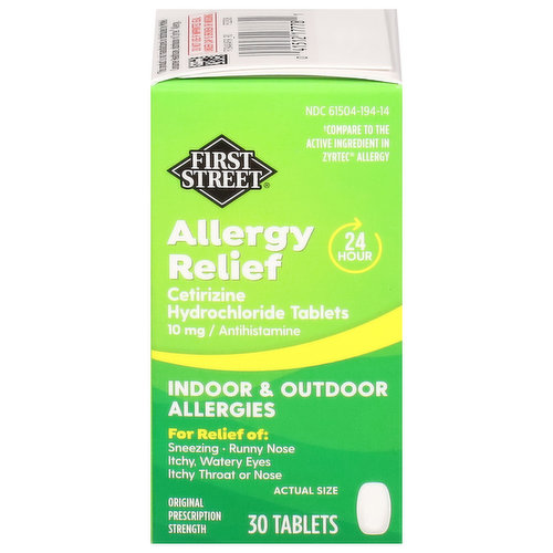 First Street Allergy Relief, Indoor & Outdoor, 10 mg, Tablets
