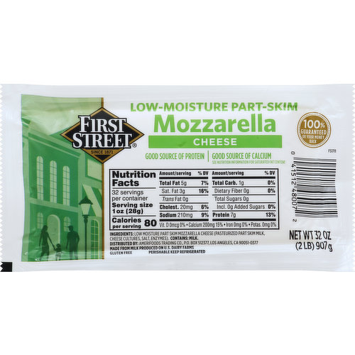 First Street Cheese, Part-Skim, Mozzarella, Low-Moisture