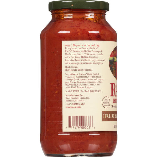 Rao's Sauce, Italian Sausage & Mushroom