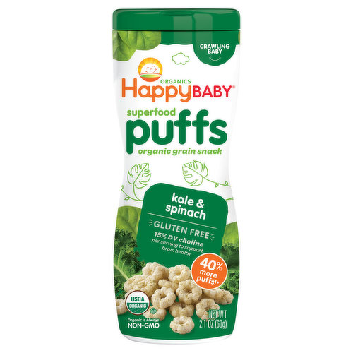 HappyBaby Superfood Puffs, Kale & Spinach, Crawling Baby