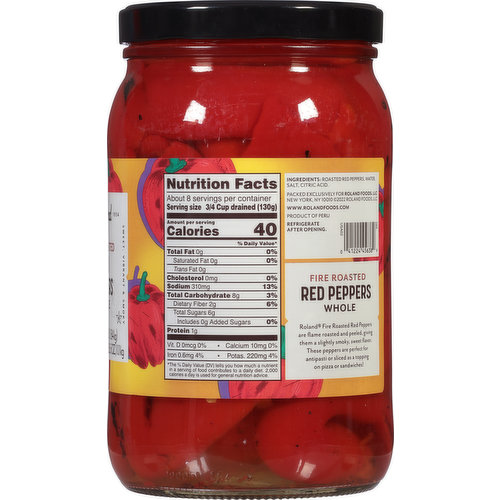 Roland Red Peppers, Fire Roasted, Whole