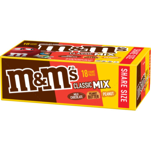 M&M'S Contains eighteen (18) 2.5-ounce Share Size bags of M&M'S Classic Mix Chocolate Candy