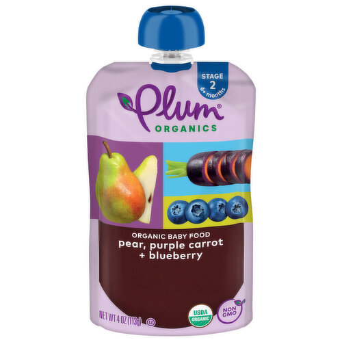 Plum Organics Stage 2 Organic Baby Food Pear, Purple Carrot + Blueberry 4oz Pouch