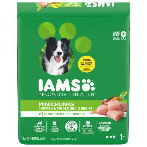 IAMS Dog Food, Super Premium, Minichunks, Chicken & Whole Grain Recipe, Adult 1+