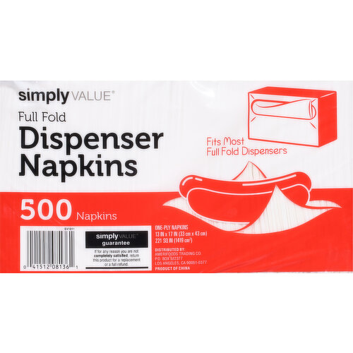 Simply Value Dispenser Napkins, Full Fold, One-Ply