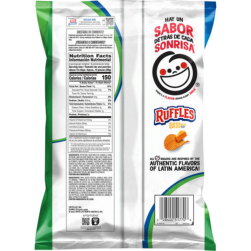Ruffles Potato Chips, Queso Cheese Flavored