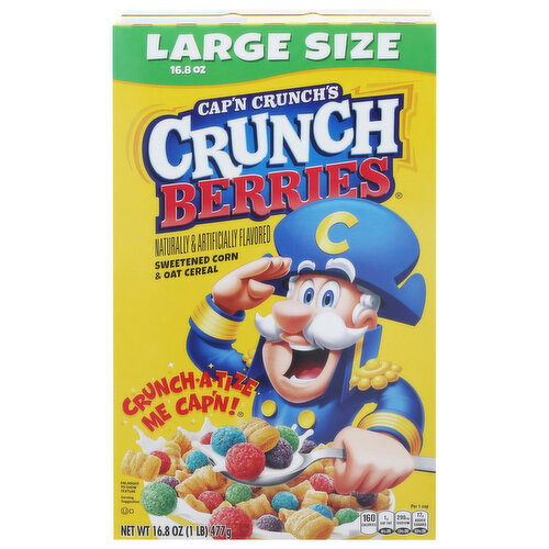 Cap'n Crunch's Cereal, Sweetened Corn & Oat, Crunch Berries, Large Size