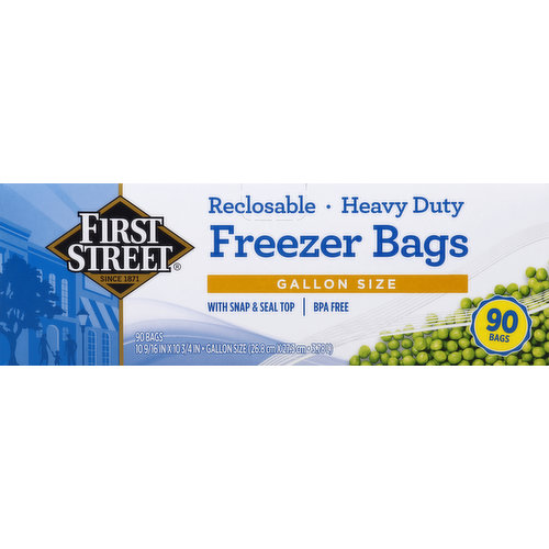 First Street Freezer Bags, Reclosable, Heavy Duty, Gallon Size