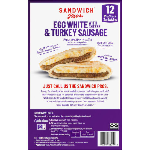 Sandwich Bros. Pita Snack Sandwiches, Egg White & Turkey Sausage with Cheese