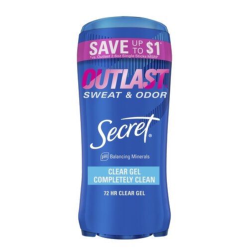 Secret Outlast Clear Gel Antiperspirant Deodorant for Women, Completely Clean, Twin of 2.6 oz