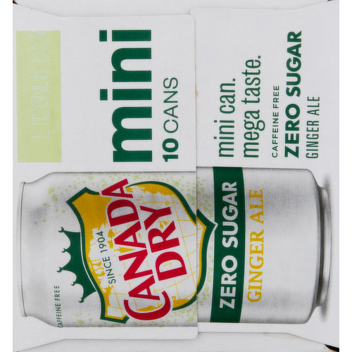 Canada Dry Ginger Ale, Zero Sugar, Mini, 10 Pack