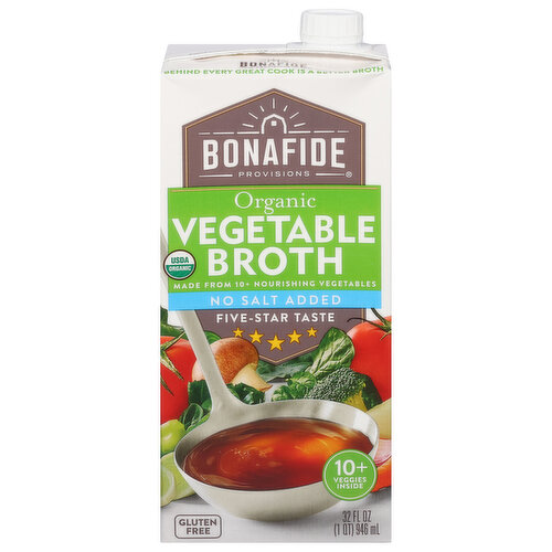 Bonafide Provisions Vegetable Broth, Organic, No Salt Added