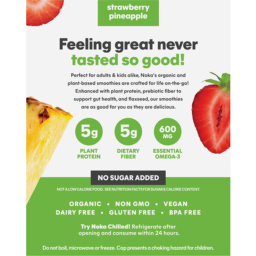 Noka Strawberry Pineapple Superfood Smoothies + Prebiotic Fiber & Flax