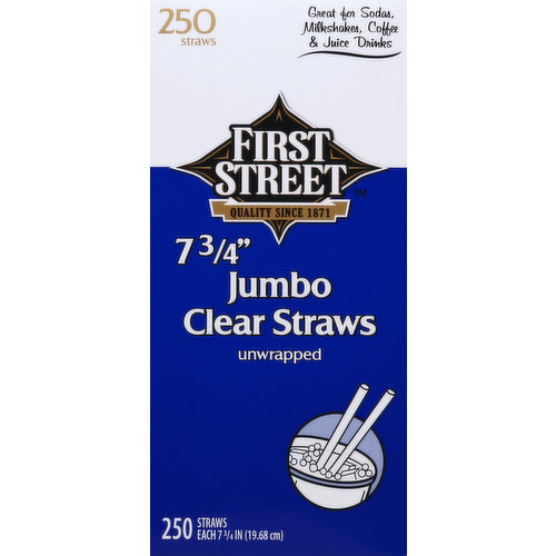 First Street Straws, Clear, Jumbo, Unwrapped, 7-3/4 Inch