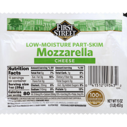 First Street Cheese, Part-Skim, Mozzarella, Low-Moisture