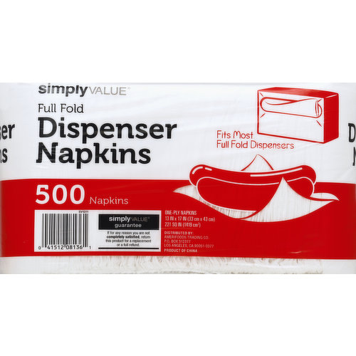 Simply Value Napkins, Dispenser, Full Fold, One-Ply