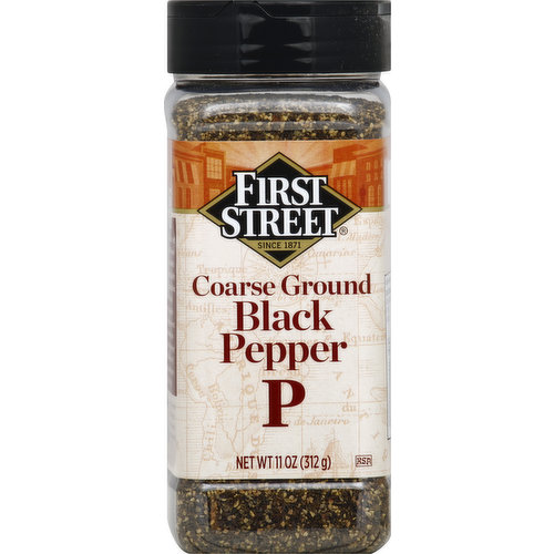 First Street Black Pepper, Ground, Coarse