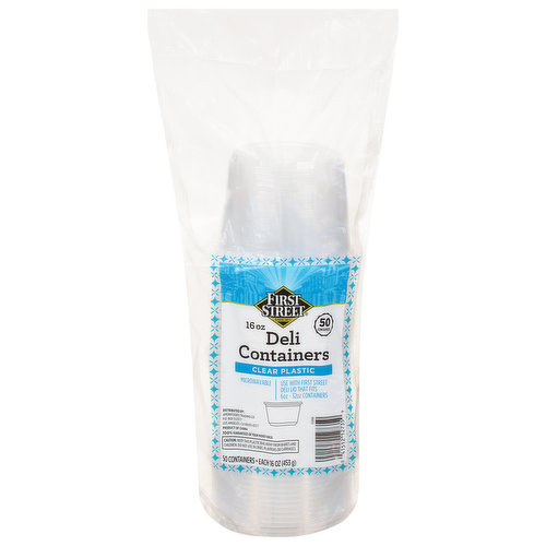 First Street Deli Containers, Clear Plastic, 16 Ounce
