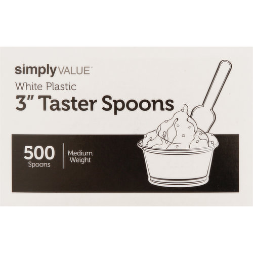 Simply Value Taster Spoons, White Plastic, 3 Inches, Medium Weight