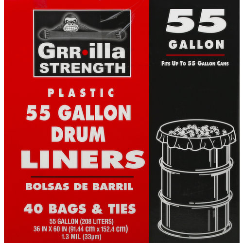 Grrilla Strength Drum Liners, Plastic, 55 Gallon