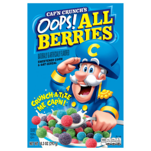 Cap'n Crunch's Cereal, Sweetened Corn & Oat, Oops! All Berries