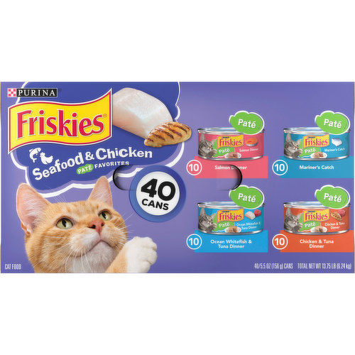 Friskies Purina Friskies Wet Cat Food 40 Cans Pate Variety Pack Seafood and Chicken Pate Favorites