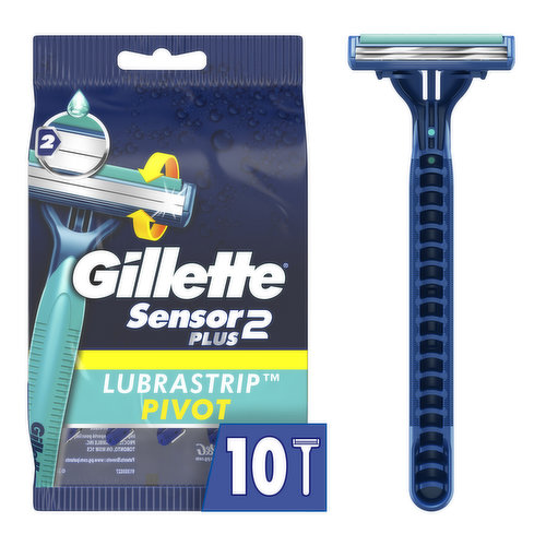 Gillette Sensor2 Plus Pivoting Head Men's Disposable Razors, 10 Count