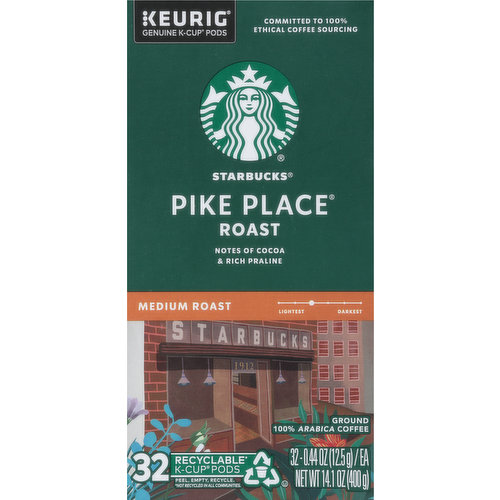 Starbucks Coffee, Ground, Medium Roast, Pike Place Roast, K-Cup