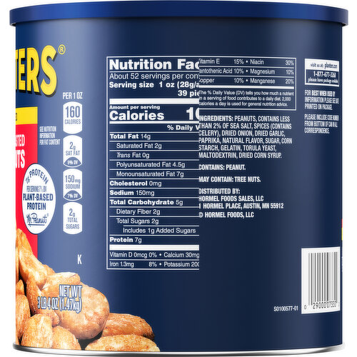 Planters Peanuts, Dry Roasted, Salted