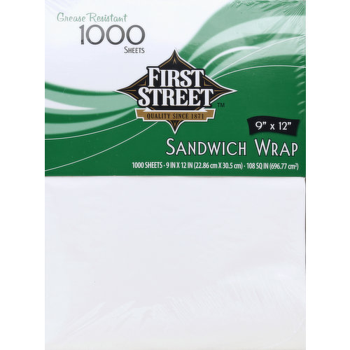 First Street Sandwich Wrap, Grease Resistant, 9 Inches x 12 Inches