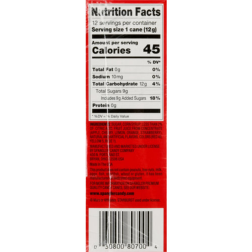 Starburst Candy Canes, Green Apple, Lemon & Strawberry