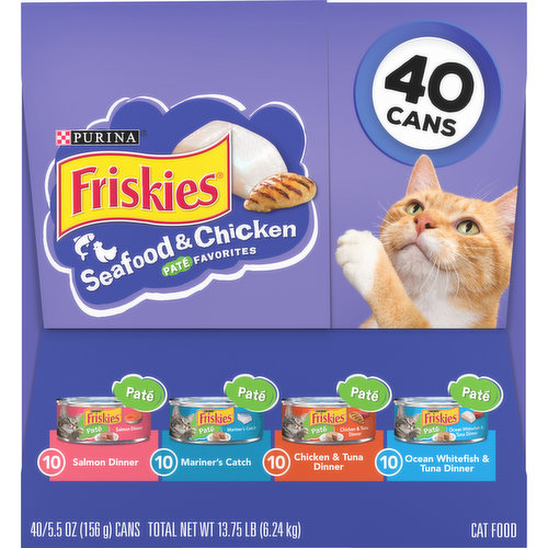 Friskies Purina Friskies Wet Cat Food 40 Cans Pate Variety Pack Seafood and Chicken Pate Favorites