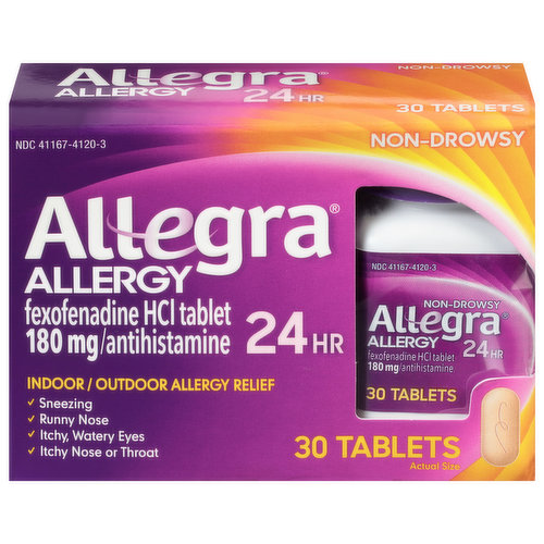 Allegra Allergy Relief, Non-Drowsy, Indoor/Outdoor, 180 mg, Tablets