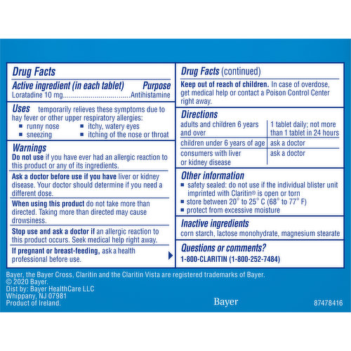 Claritin Indoor & Outdoor Allergies, Non-Drowsy, 10 mg, Tablets