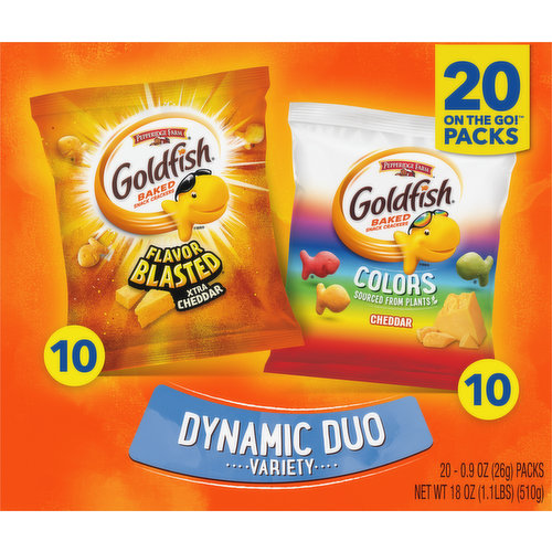 Goldfish Baked Snack Crackers, Dynamic Duo, Variety, 20 Pack