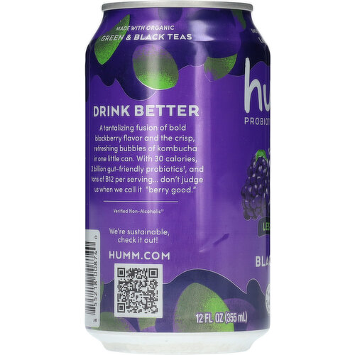Humm Probiotic Less Sugar Blackberry Kombucha