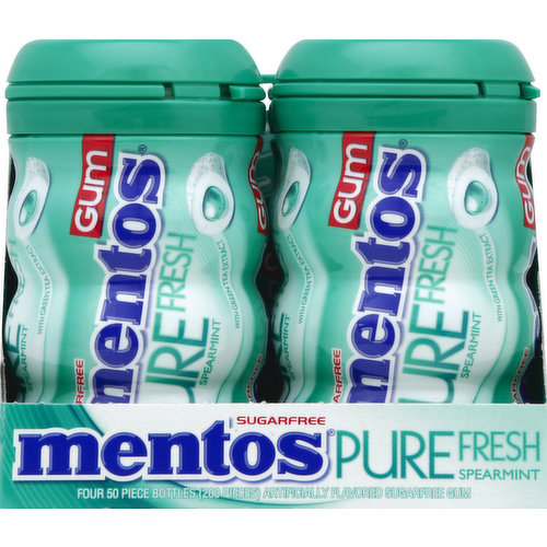 Mentos Gum, Sugarfree, Spearmint, with Green Tea Extract