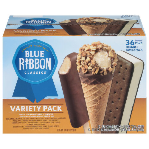 Blue Ribbon Classics Frozen Dairy Dessert, Variety Pack, 36 Pack