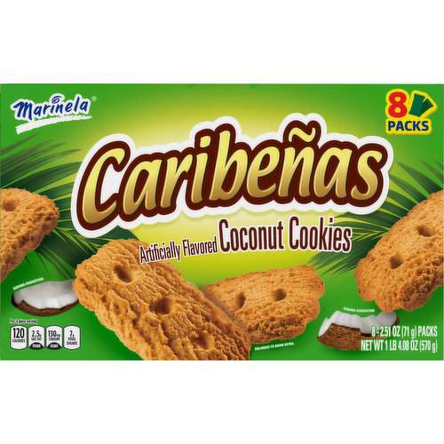 Marinela Marinela Caribeñas Coconut Cookies, Artificially Flavored, 8 Packs Per Box, 20.32 Ounces