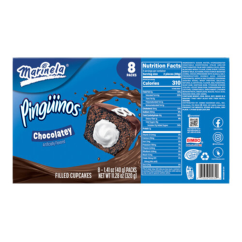 Marinela Chocolate Crème Filled Cupcakes, 8 packs, 11.28 oz