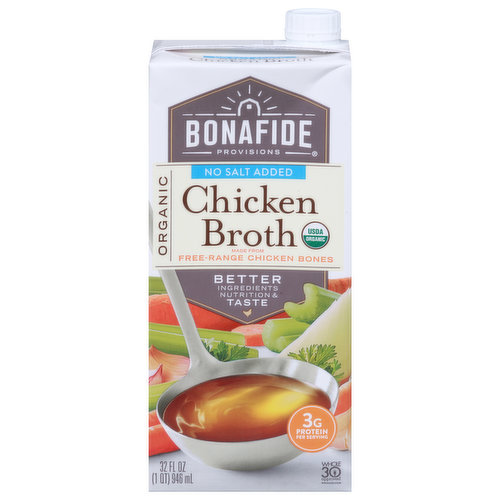 Bonafide Provisions Chicken Broth, Organic, No Salt Added