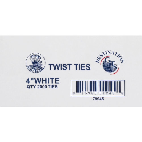 GTs Twist Ties, White, 4 Inch