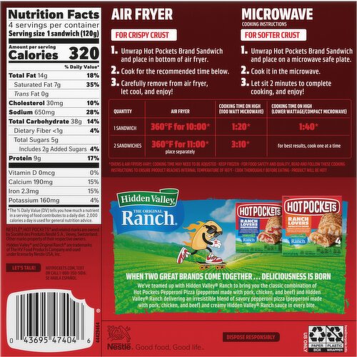 Hot Pockets Ranch Lovers Pepperoni Sandwiches