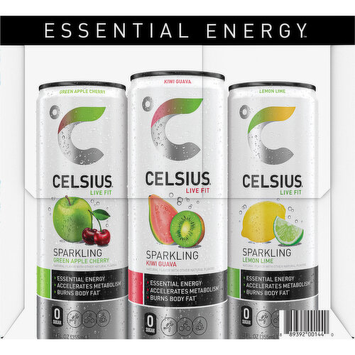 Celsius Sparkling Green Apple Cherry/Kiwi Guava/Lemon Lime Energy Drink Splash Variety Pack