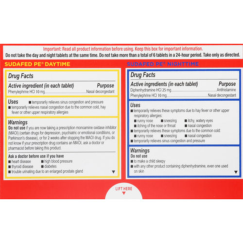 Sudafed PE Sinus Congestion, Daytime/Nighttime, Tablets
