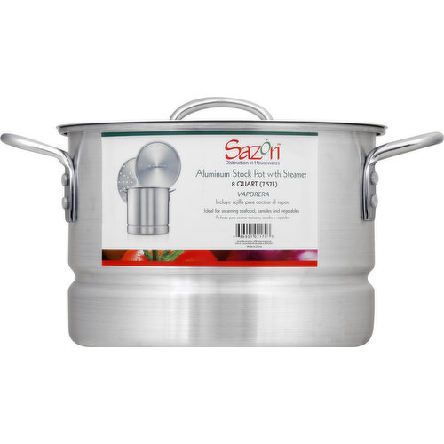 Sazon Stock Pot, with Steamer, Aluminum, 8 Quart