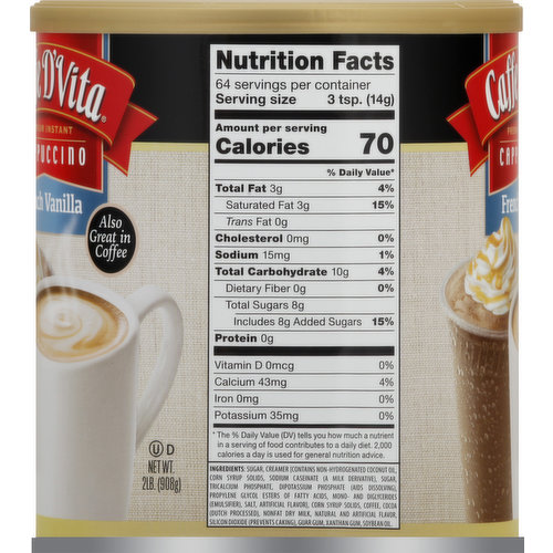 Caffe D Vita Instant Cappuccino, Premium, French Vanilla